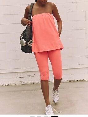 FREE PEOPLE Hot Shot Neon Coral Strapless Tube Jumpsuit